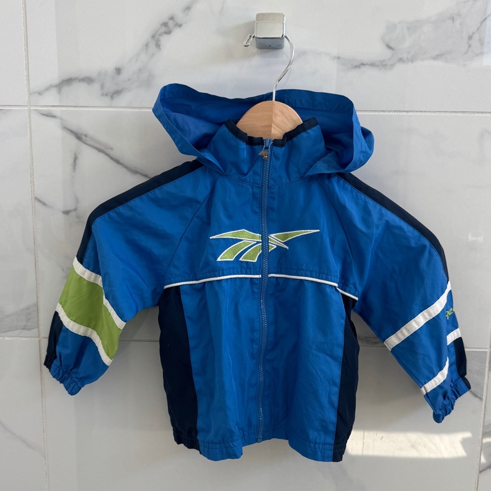 Retro Vintage Reebok blue & green kids jacket - windbreaker - size 3T - graphic